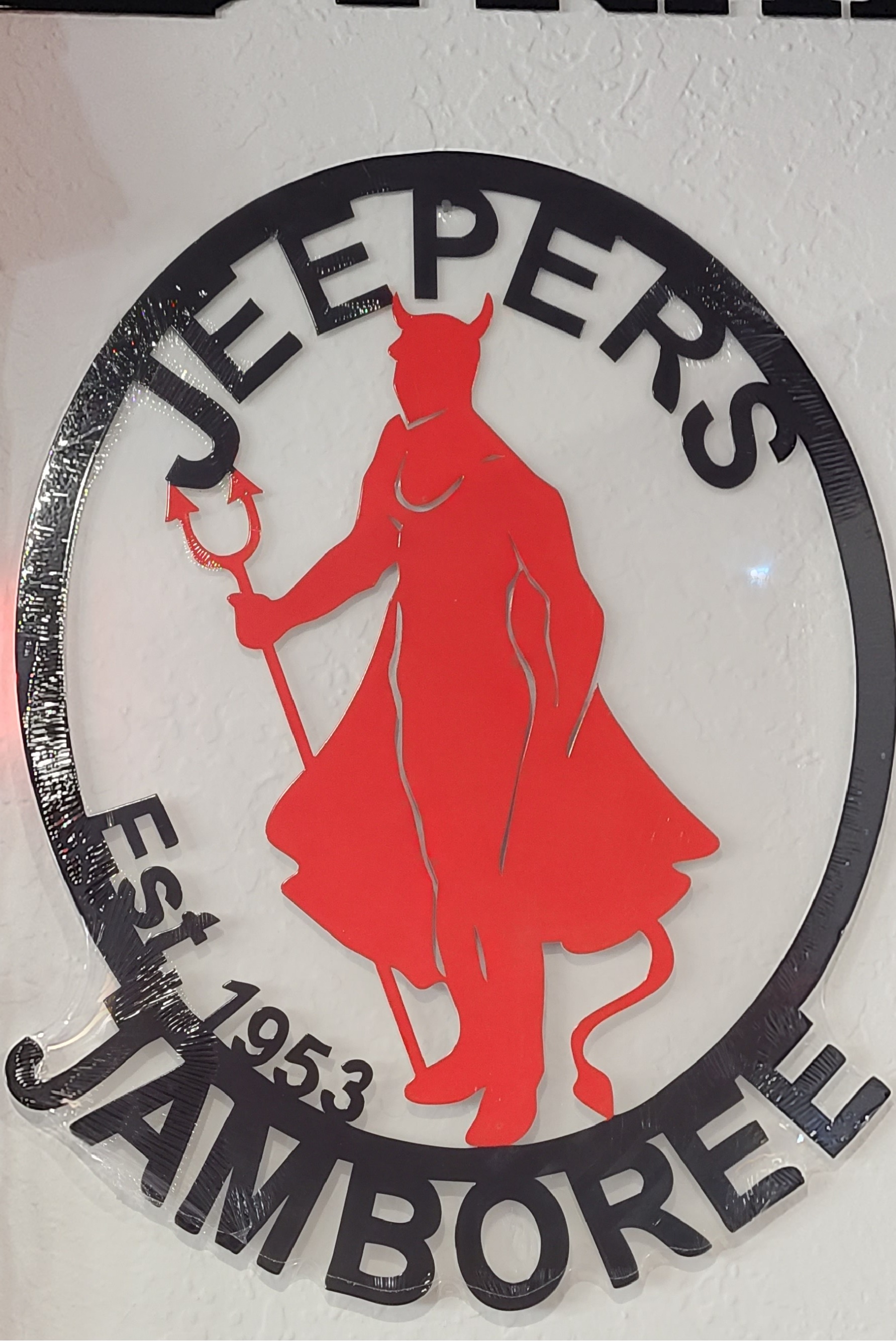 Jeepers Jamboree Metal Sign Featuring Our Iconic Red Devil