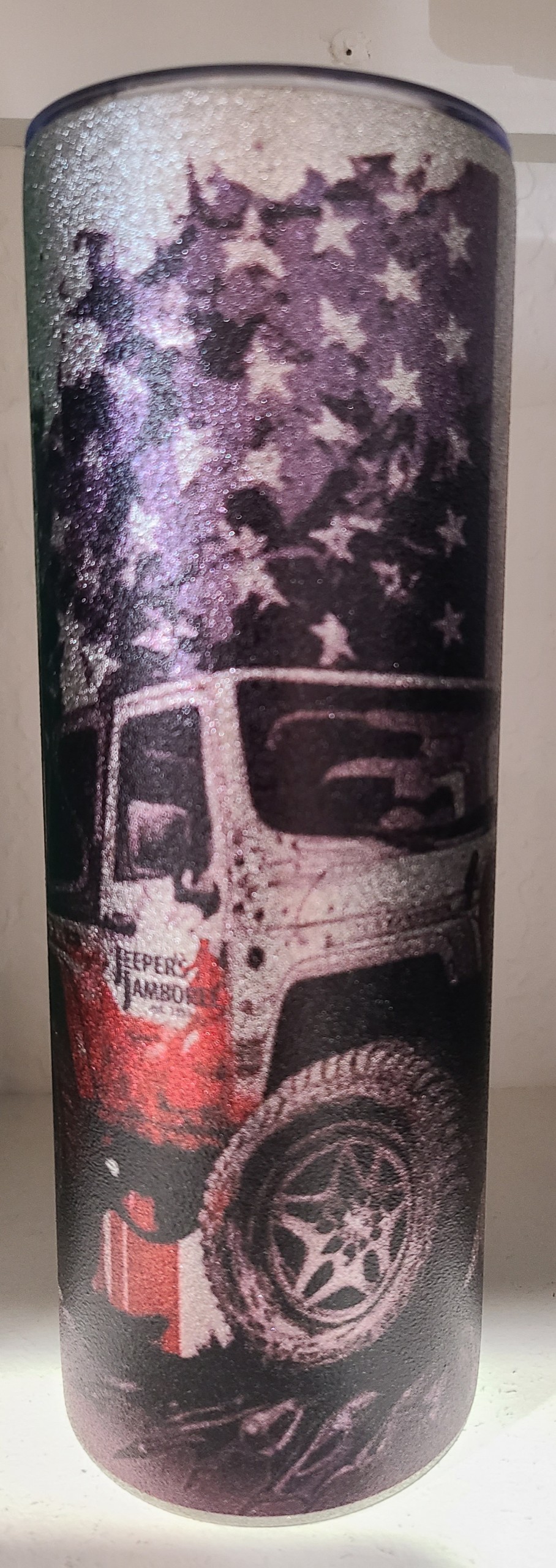 Jeepers Jamboree Flag Cup Flocked in Silver Glitter