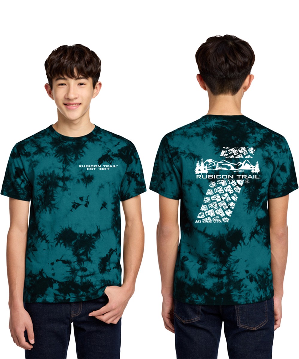 2026 Youth Rubicon Trail Tire Tread T-Shirt - Black & Teal Tie Dye